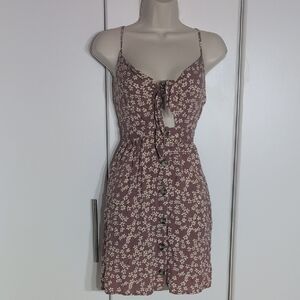 Mimi Chica Floral Tie-Front Mini Dress in Brown and Cream
